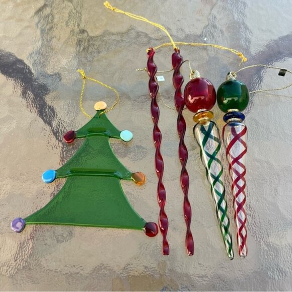 Glass Christmas Tree Ornaments Icicles Assortment of 5 - Picture 1 of 11